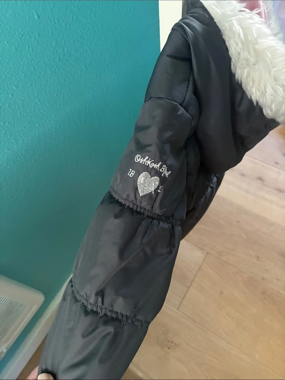 OshKosh B'gosh Black Hooded Puffer Jacket with Faux Fur Trim